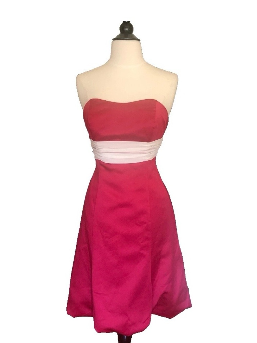 Vtg Alfred Angelo Hot Pink Strapless Dress Ball Gown SZ 8 Satin Bubble Hem 80s